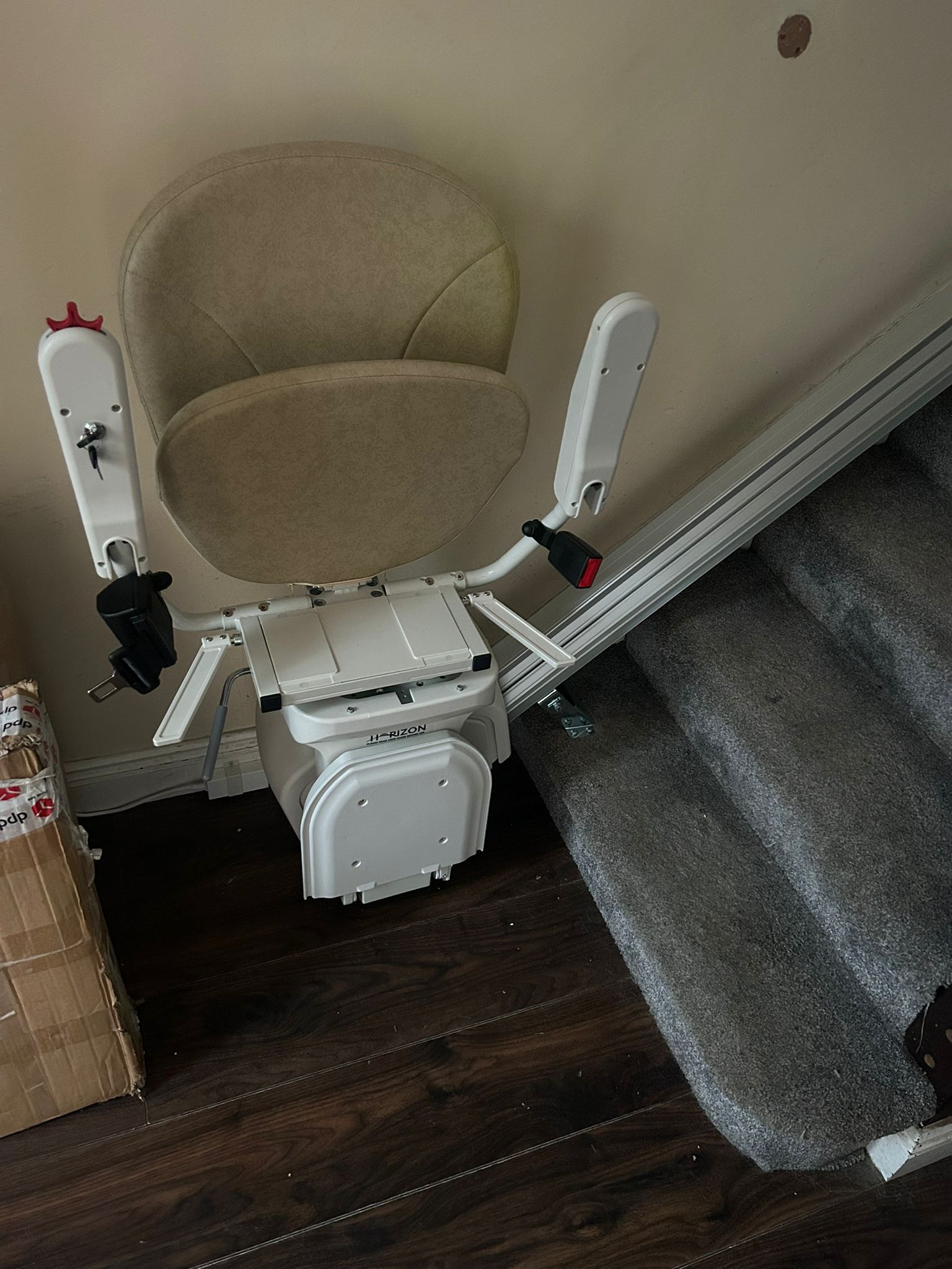 Straight Stairlift Installation Dublin on a grey carpet