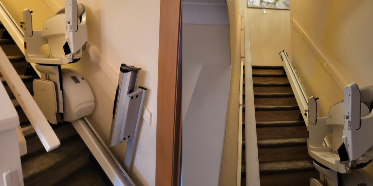 Side by side image of a straight stairlift